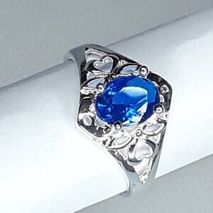 Size 7 1/2- Sterling Silver .925  & CZ Blue Sapphire Ring